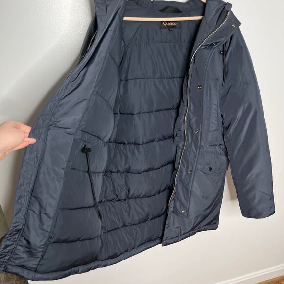 Quince Men's Recycled Primaloft Parka Jacket Coat Medium Navy Full Zip Pockets - Picture 8 of 13
